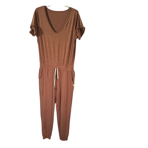 Vuori Pants - Vuori All Day Jumpsuit Brown Short Sleeve Drawstring Casual Comfy Athleisure